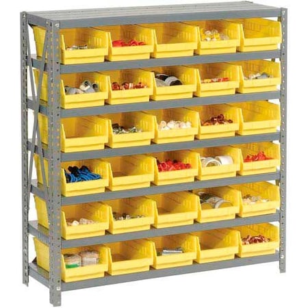 Global Industrial Steel Shelving with 30 4inH Plastic Shelf Bins Yellow, 36x12x39-7 Shelves 603429YL